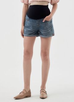 Cuffed Maternity Denim Shorts, , hi-res