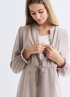 Half Placket Maternity & Nursing Dress, Silver, hi-res