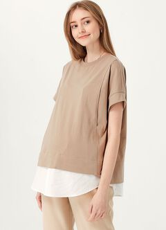 2 in 1 Cotton M&N Top, Khaki, hi-res