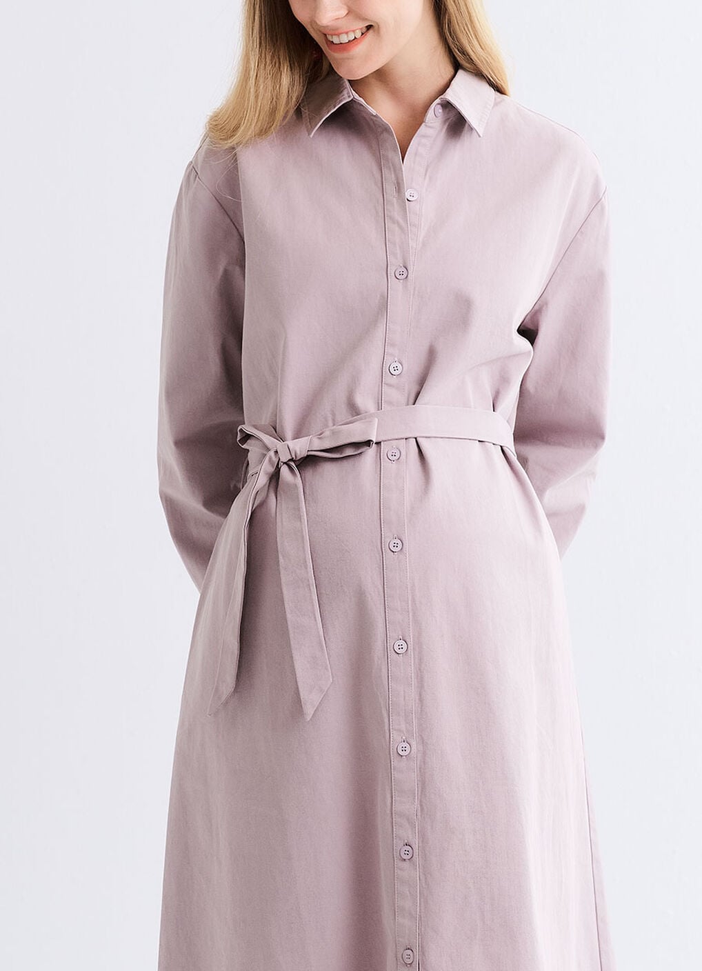 Elegant Belted Maternity & Nursing Shirt Dress, Lavender, hi-res image number 0
