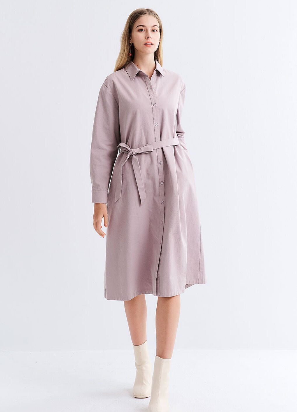 Elegant Belted Maternity & Nursing Shirt Dress, Lavender, hi-res image number 2