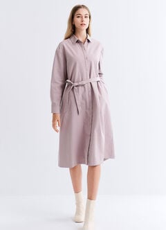 Elegant Belted Maternity & Nursing Shirt Dress, Lavender, hi-res
