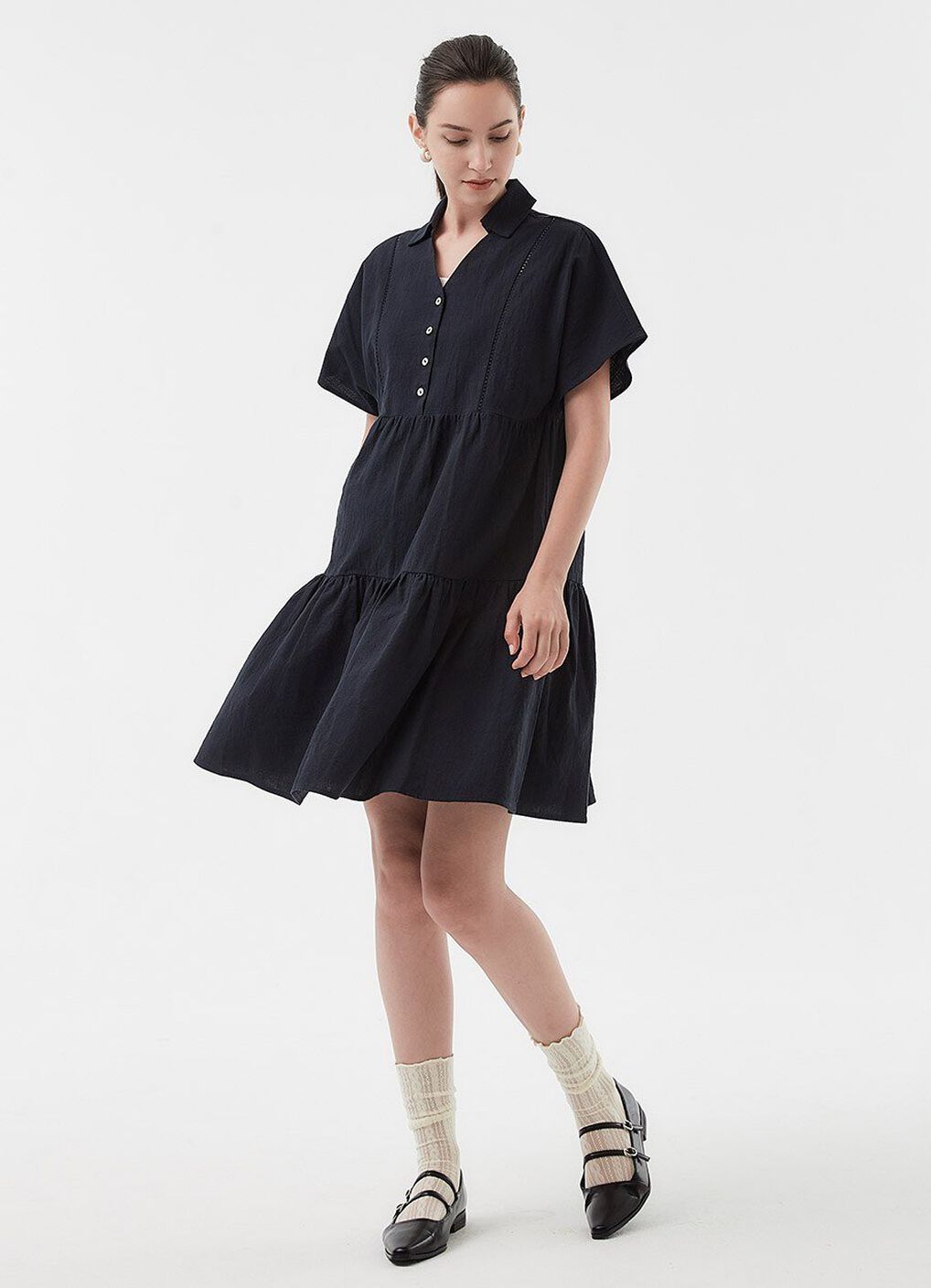 Cotton Maternity & Nursing Short Sleeve Tiered Dress, , hi-res image number 2