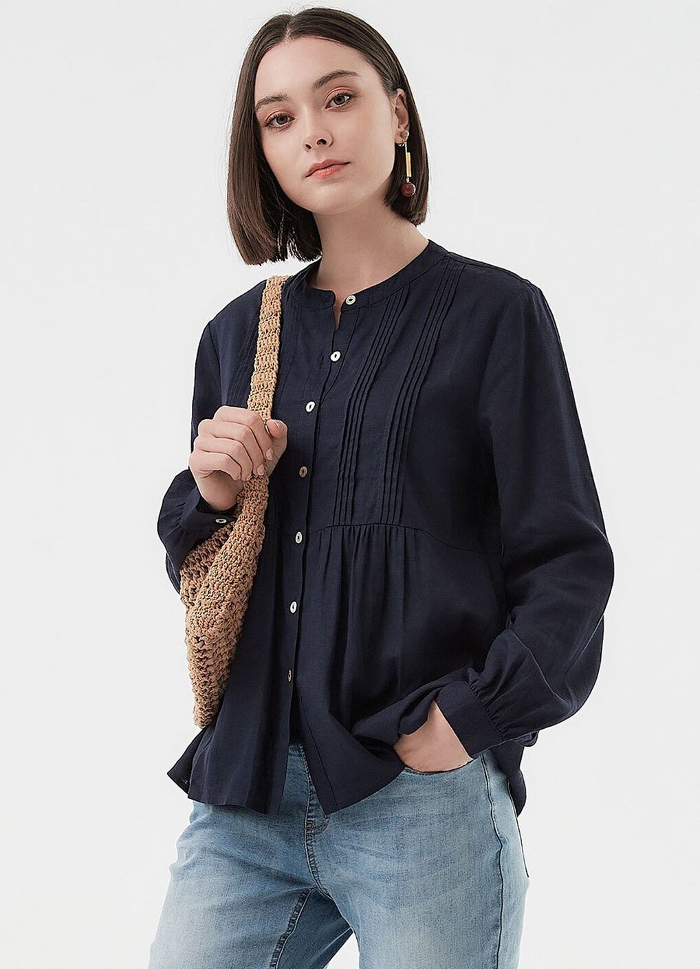 Emboss Pleated Long Sleeve Maternity & Nursing Shirt, , hi-res image number 0