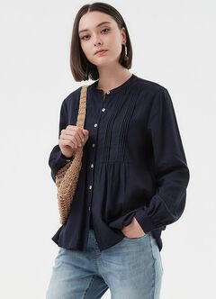 Emboss Pleated Long Sleeve Maternity & Nursing Shirt, , hi-res