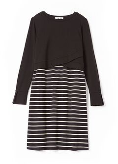 2 in 1 Maternity & Nursing Dress, Black, hi-res