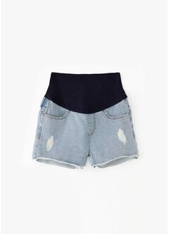 Raw Hem Maternity Denim Shorts, Light Blue, hi-res