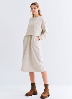 Back Slit Maternity & Nursing Two-Piece Dress, Cream, hi-res