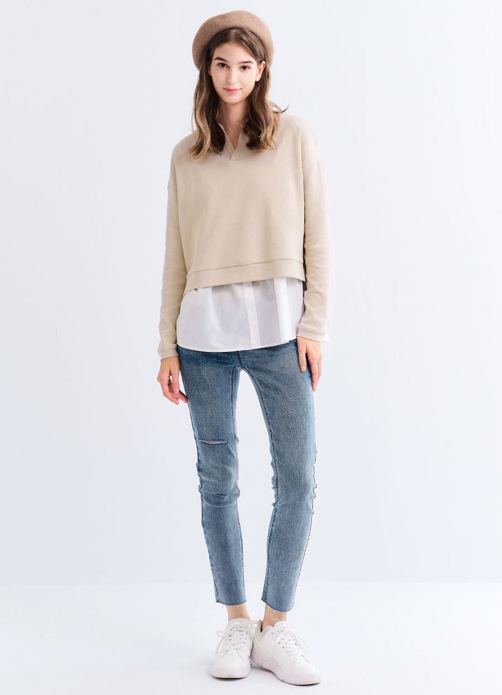Skipper Collar 2 in 1 Maternity & Nursing Layered Jumper, Cream, hi-res image number 4