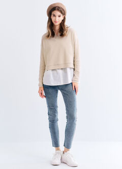 Skipper Collar 2 in 1 Maternity & Nursing Layered Jumper, Cream, hi-res