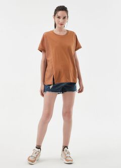Blend Spilt Hem Maternity & Nursing Top, Brown, hi-res