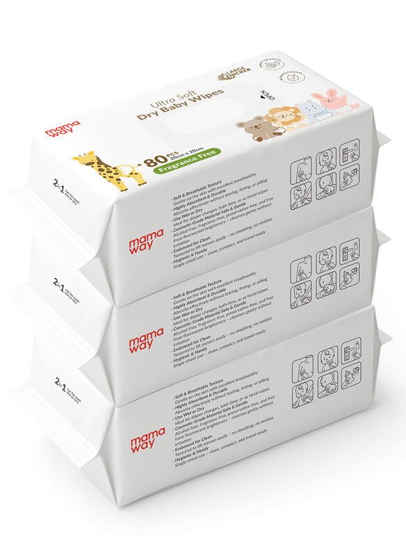 Ultra Soft Dry Baby Wipe (3PACKS X 80PCS)