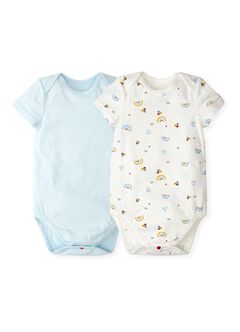 Baby Cotton Short Sleeve Bodysuit 2 Pack, Light Blue, hi-res