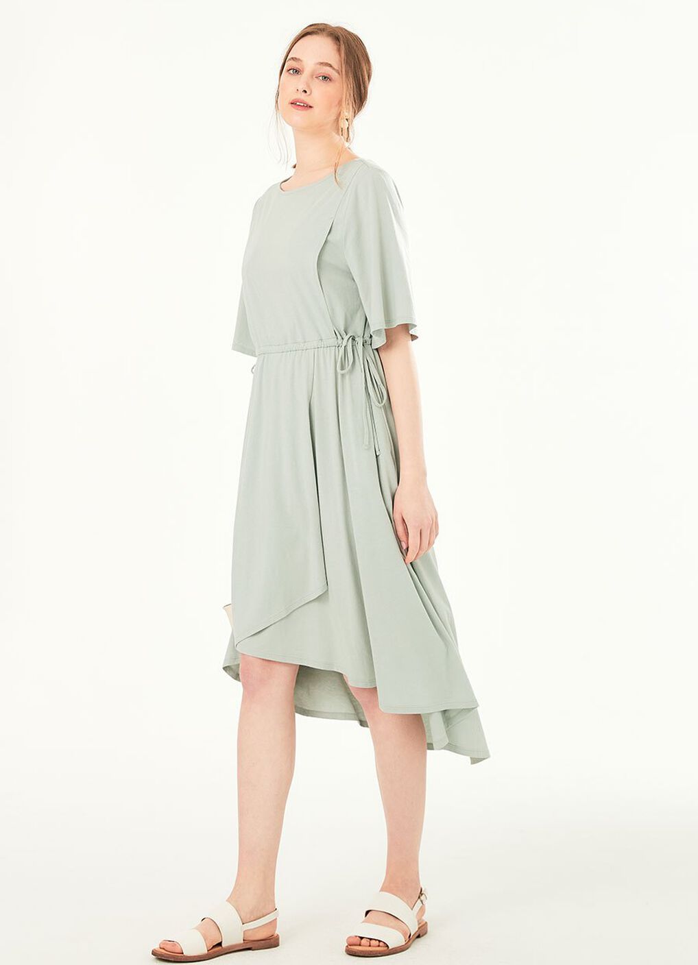 Drapey Maternity & Nursing Midi Dress, Sage Green, hi-res image number 3