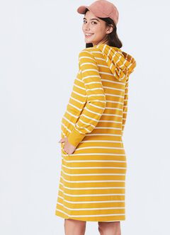 Striped Maternity & Nursing Hoodie Dress, Mustard, hi-res