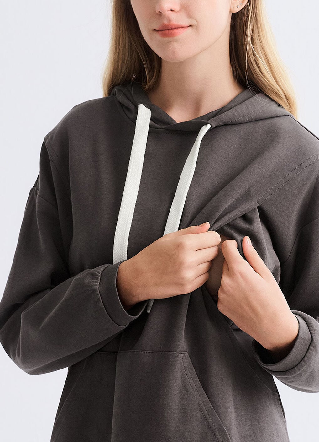 Relaxed Cotton Maternity & Nursing Hoodie Dress, Charcoal, hi-res image number 1