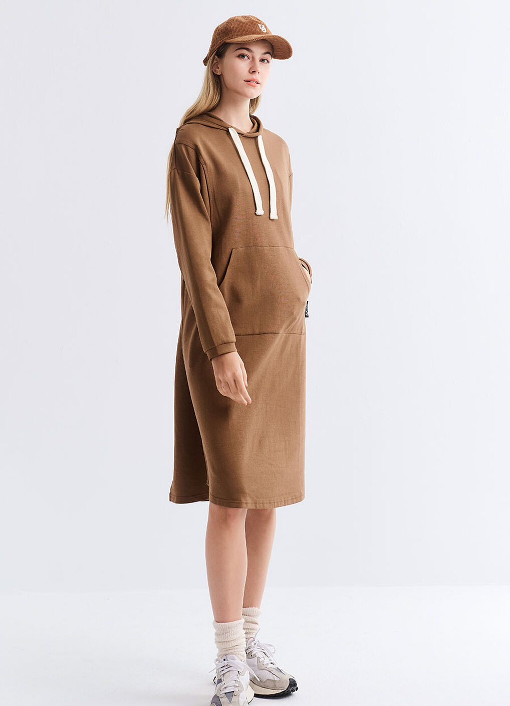Relaxed Cotton Maternity & Nursing Hoodie Dress, Camel, hi-res image number 3