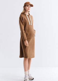 Relaxed Cotton Maternity & Nursing Hoodie Dress, Camel, hi-res