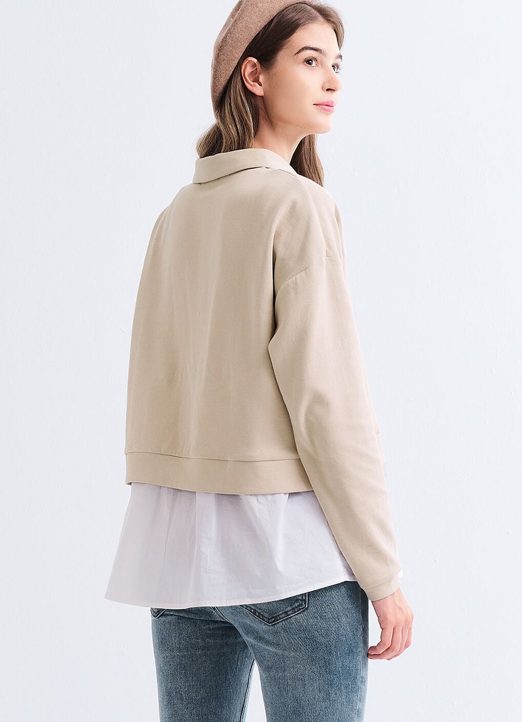 Skipper Collar 2 in 1 Maternity & Nursing Layered Jumper, Cream, hi-res image number 2