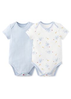 Blue Elephant Baby Cotton Short Sleeve Bodysuit 2 Pcs Pack, , hi-res