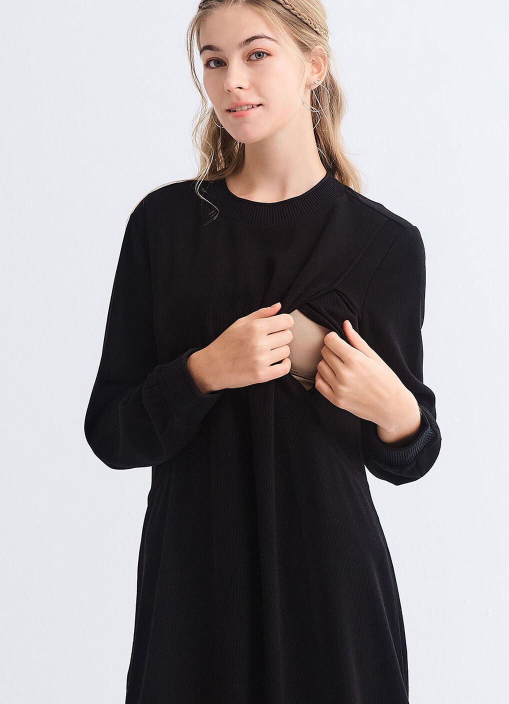 Soft Touch Maternity & Nursing Knit Dress, Black, hi-res image number 3