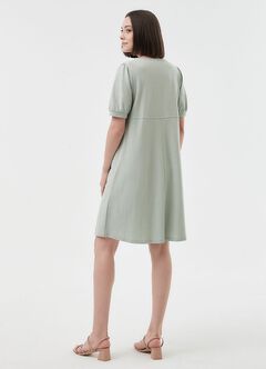 Buttoned Square Neck Maternity & Nursing Short Sleeve Dress, , hi-res
