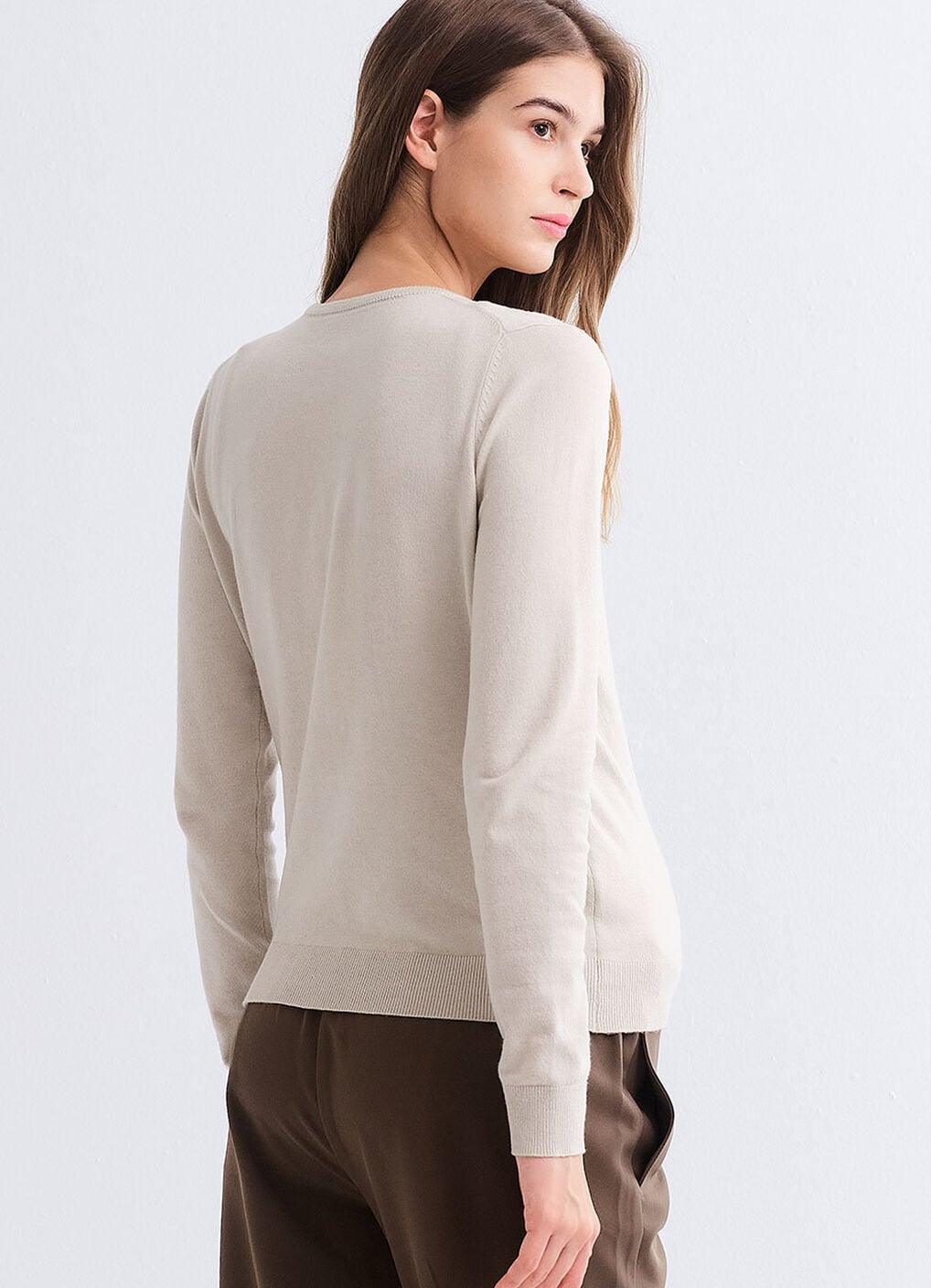 Knitted Crew Neck Maternity & Nursing Cardigan, Cream, hi-res image number 4