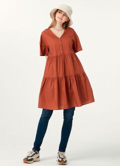 Flared Hem Cotton Maternity & Nursing Dress, , hi-res