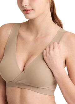 Ultra Silky Crossover Sleeping & Nursing Bra (Back Hook Design), Khaki, hi-res