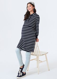 Striped Maternity & Nursing Hoodie Dress, , hi-res