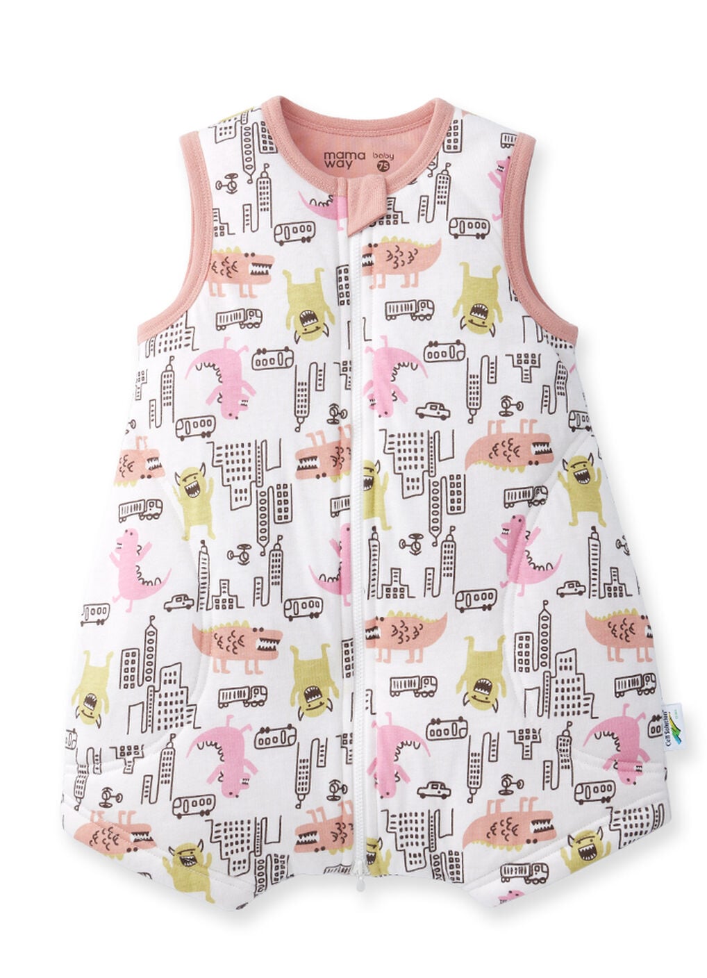 Lightweight Optimum Temp. Sleep Suit-Monster War, Pink, hi-res image number 0