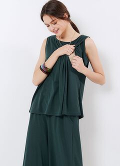 Maternity & Nursing Top Plus Wide Leg Pants Co-Ord Set, Deep Green, hi-res