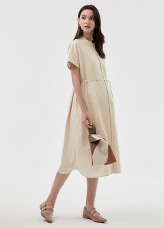 Cotton Maternity & Nursing Shirt Dress, Cream, hi-res