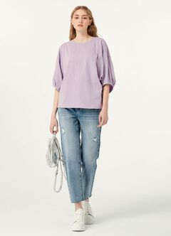 Lantern Sleeves Cotton M&N Top, , hi-res