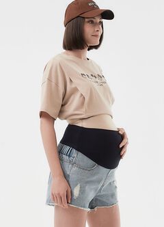 Raw Hem Maternity Denim Shorts, Light Blue, hi-res