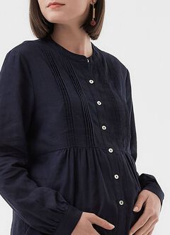 Emboss Pleated Long Sleeve Maternity & Nursing Shirt, , hi-res