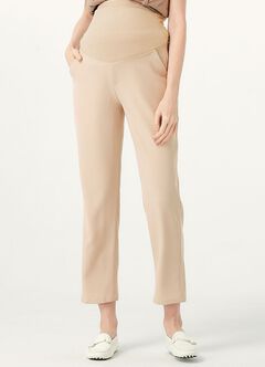 Cropped Maternity Slim Pants, Cream, hi-res