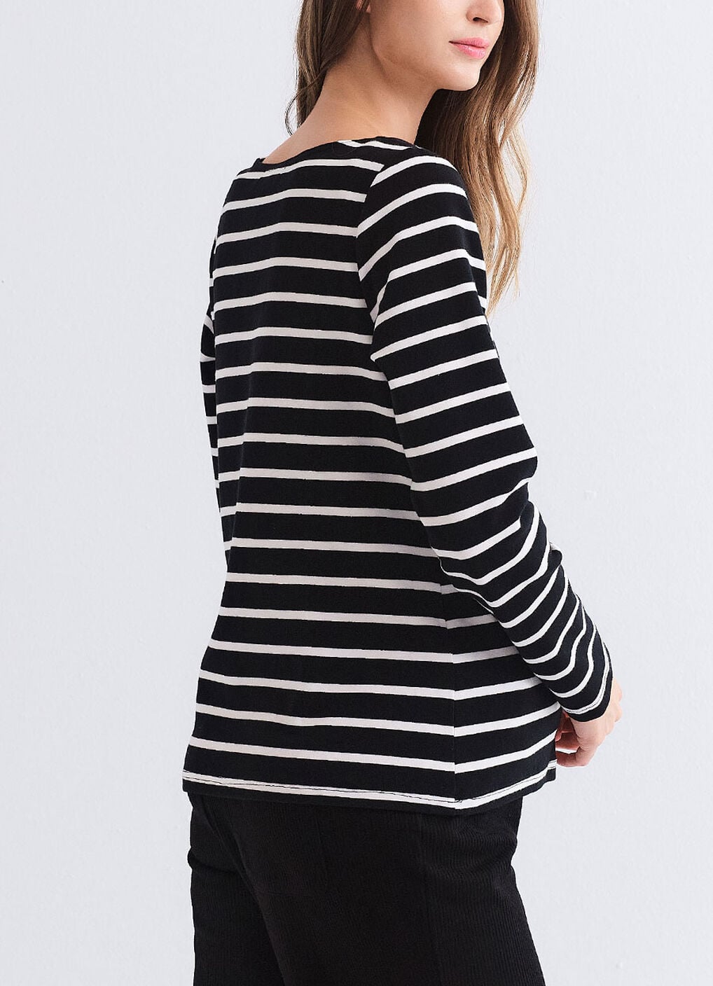 Striped Boat Neck Maternity & Nursing Top, Black, hi-res image number 4