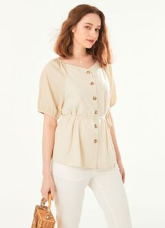 Puff Sleeve Maternity & Nursing Top, Cream, hi-res