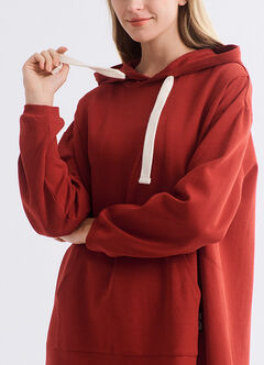 Relaxed Cotton Maternity & Nursing Hoodie Dress, Brick, hi-res