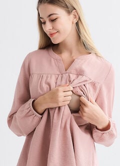 Pleated V-Neck Maternity & Nursing Top, , hi-res