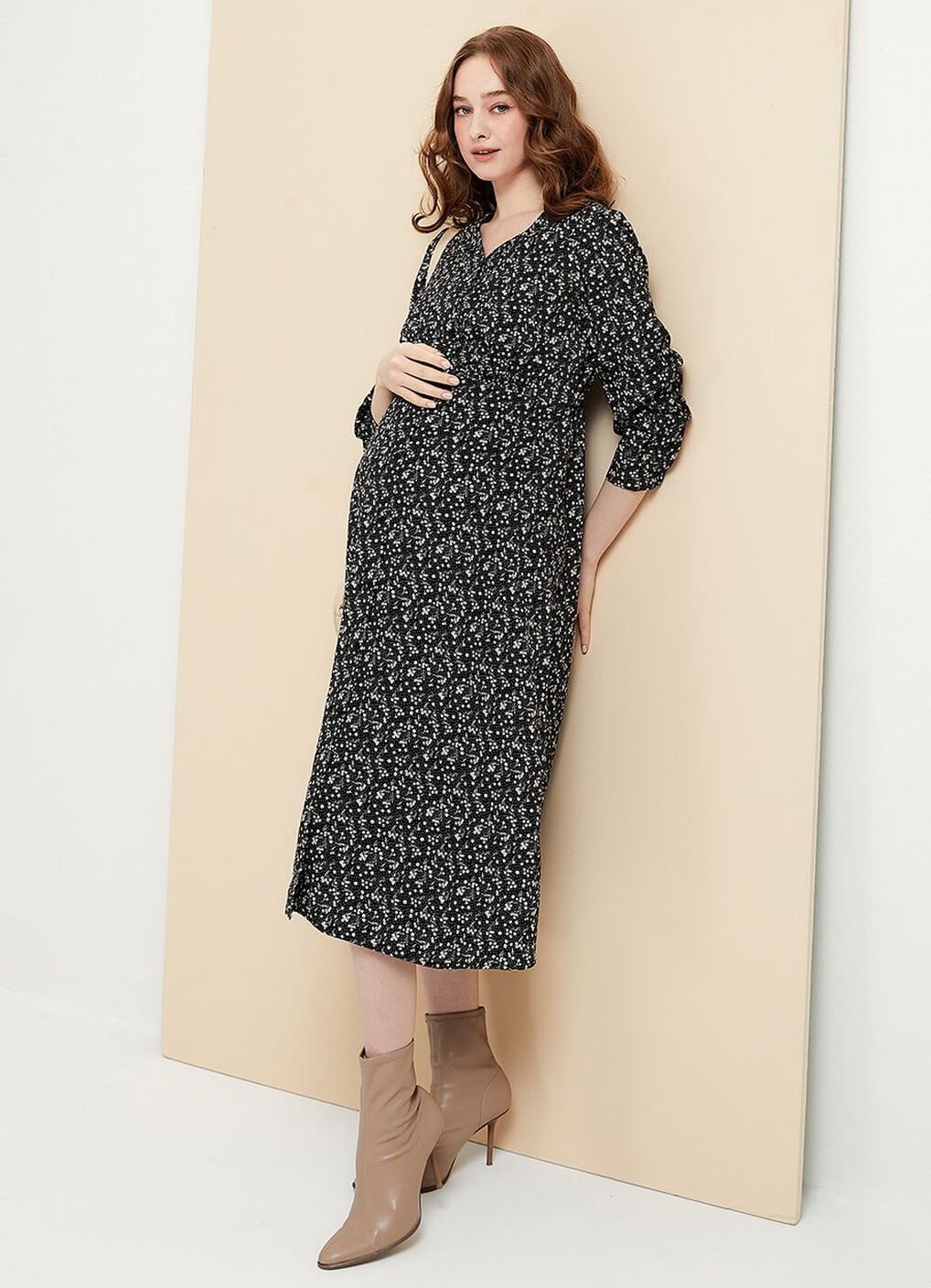 Floral Print V-Neck Maternity & Nursing Dress, , hi-res image number 3