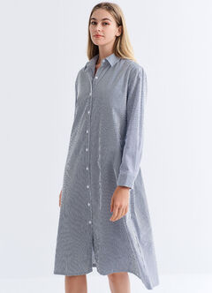 Striped Belted Maternity & Nursing Shirt Dress, Blue, hi-res
