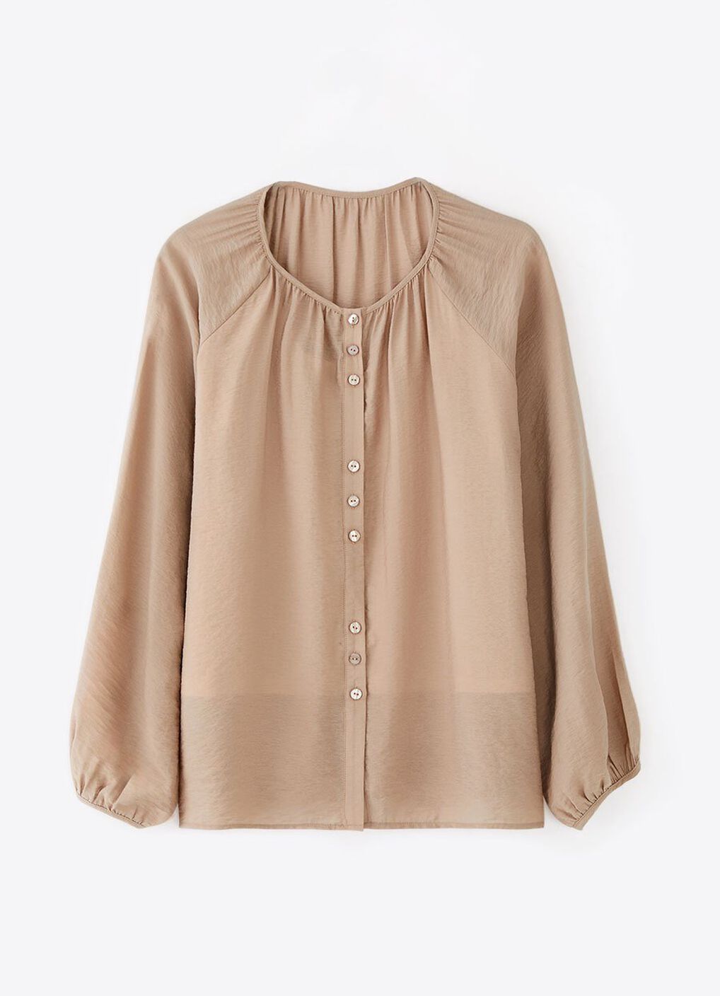 Pleated Round Neck Long Sleeve Maternity & Nursing Blouse, Khaki, hi-res image number 5