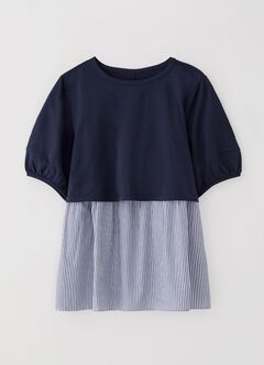 Umbrella Hem Short Sleeve Maternity & Nursing Top, Navy, hi-res