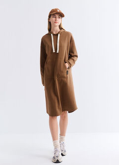 Relaxed Cotton Maternity & Nursing Hoodie Dress, Camel, hi-res