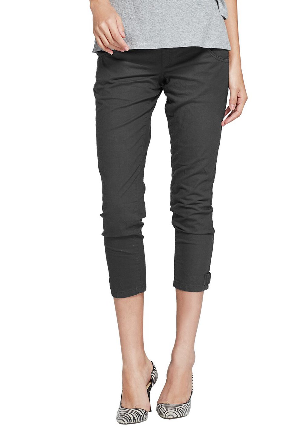 Cool Touch Maternity Ankle Biter Pants, Grey, hi-res image number 0