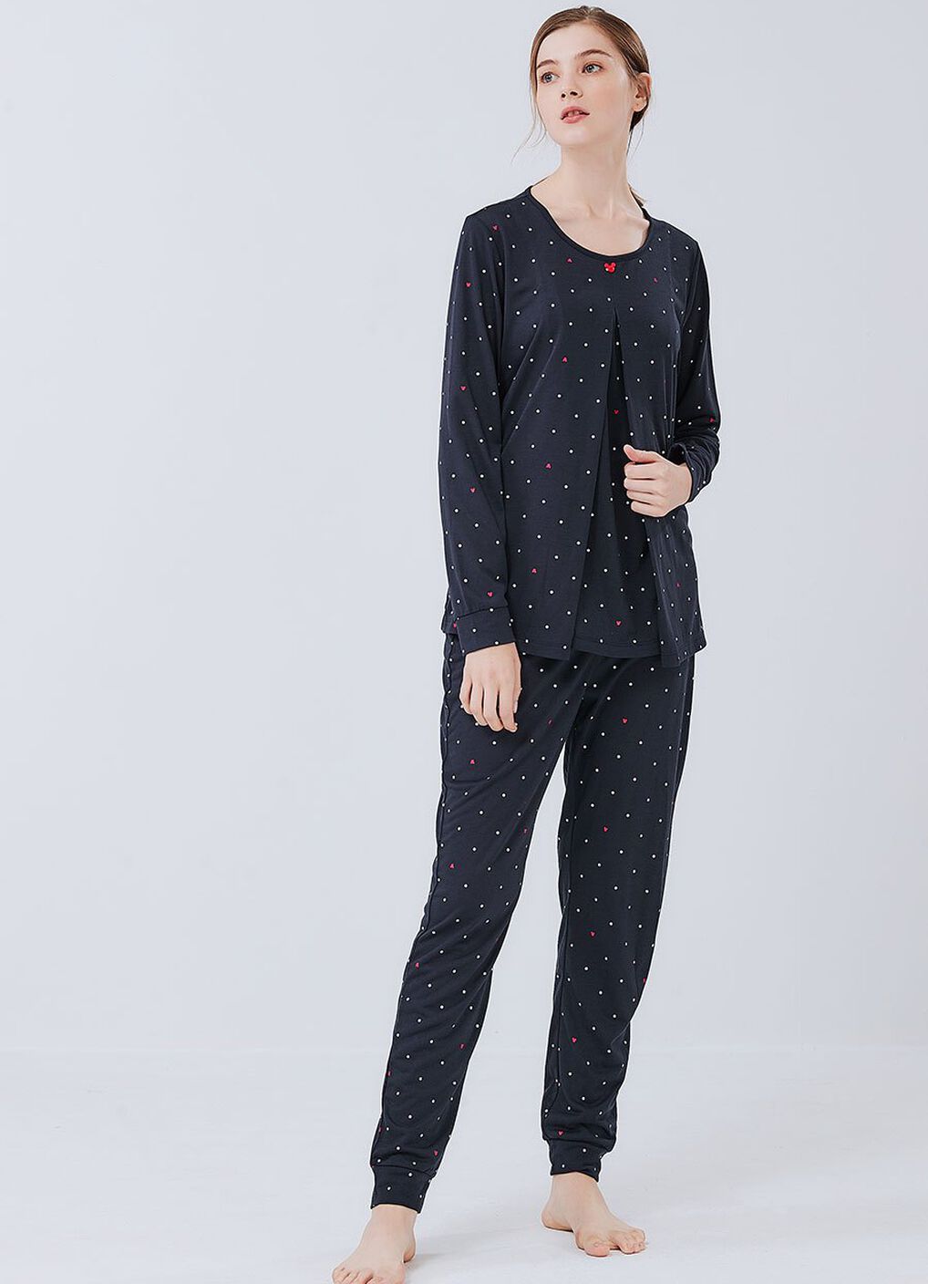 Mickey Dotty Maternity & Nursing Pyjama Set, Navy, hi-res image number 3