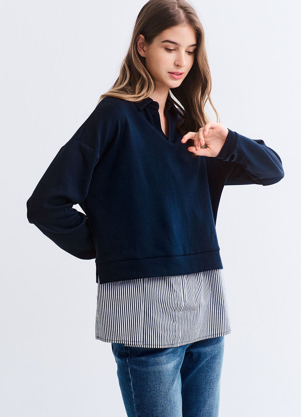 Skipper Collar 2 in 1 Maternity & Nursing Layered Jumper, Navy, hi-res image number 3