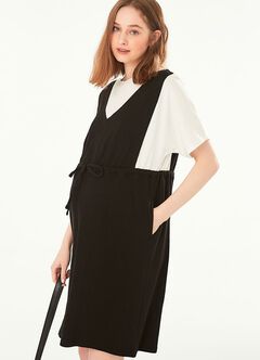 2 in 1 Splicing Maternity & Nursing Dress, Black, hi-res